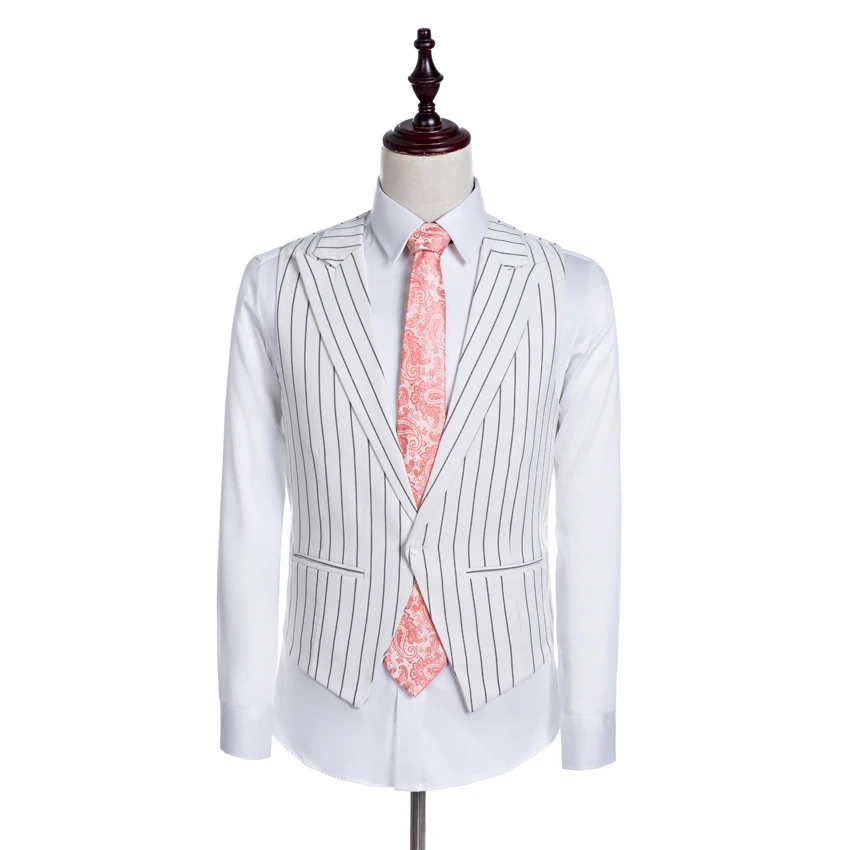 White Striped Men Suits Fashion Brand Slim Fit 3 Pieces Peaked Lapel Wedding Suit Smart Casual Suit Jacket Vest Pant