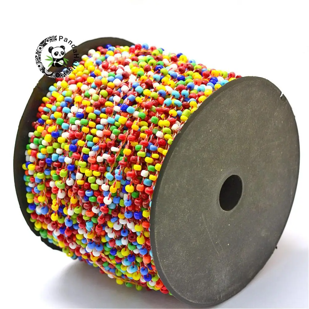 

PandaHall 100yards/roll Opaque Seed Small Jewelry Making DIY Findings Beads String Cords, with Polyester Cords, Colorful, 3mm