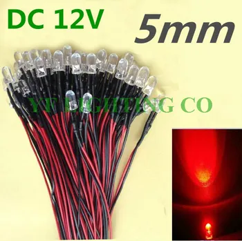 

Pre-wired Round 5mm led DC12V Pre Wired led 20mm Cable RED DIP LED for led light lamp