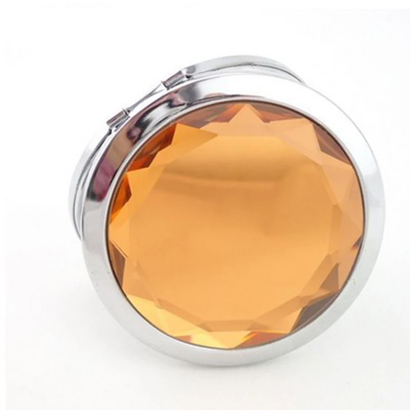 Mini Cute Luxury Crystal Makeup Mirror Double-Sided Folding Cosmetic Mirror Female Gifts Cosmetic Custom Lettering Pocket Mirror - Цвет: orange