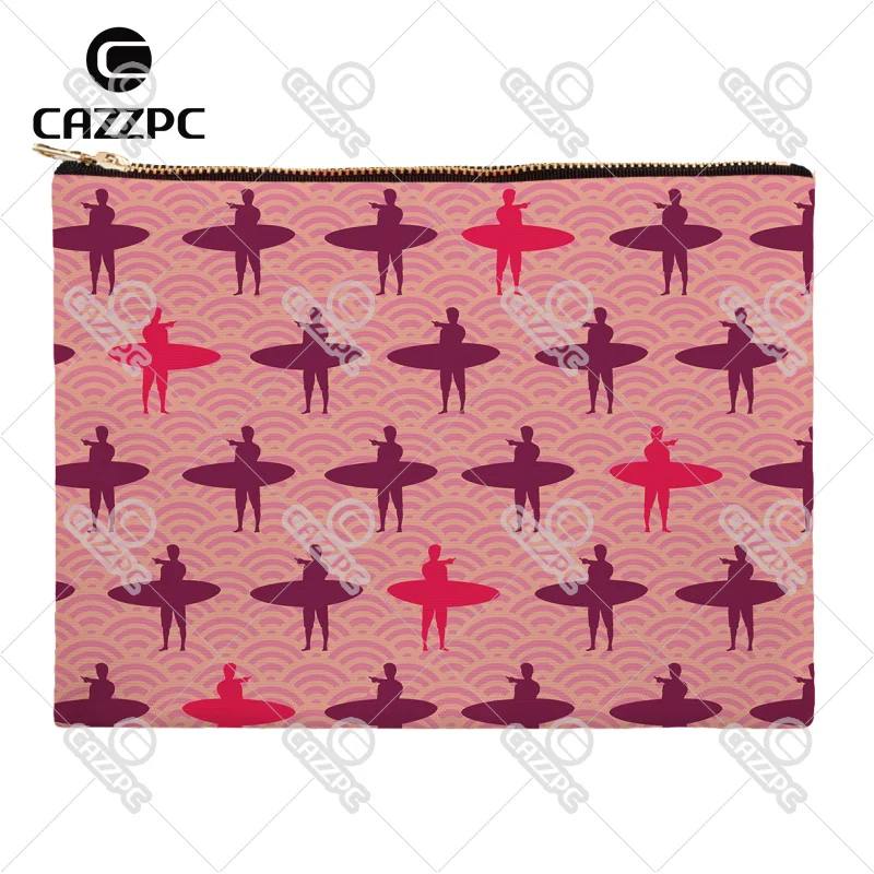 Pink Seamless Surfing Silhouette Moire Canvas Pattern Print Cosmetic