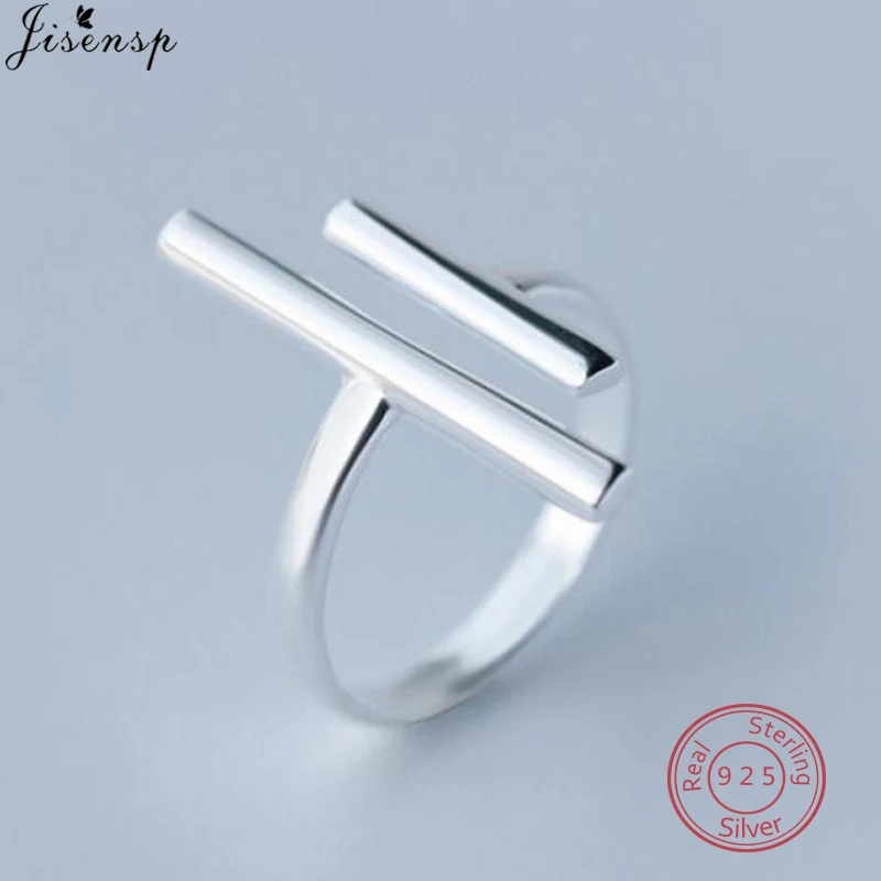 

Jisensp 925 Sterling Silver Long Bar Open Finger Rings for Women Party Christmas Gifts Double T Bar Punk Ring Geometric Jewelry