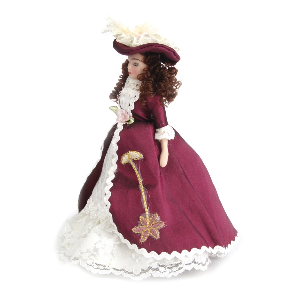 1/12 Classical Lady with Hat Dollhouse Miniature Porcelain Dolls