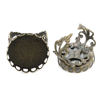 

10pcs Antique Bronze Color Brass Adjustable Ring Setting Blank Base Bezel Tray Fit 10 12mm Glass Cabochon DIY Jewelry Findings