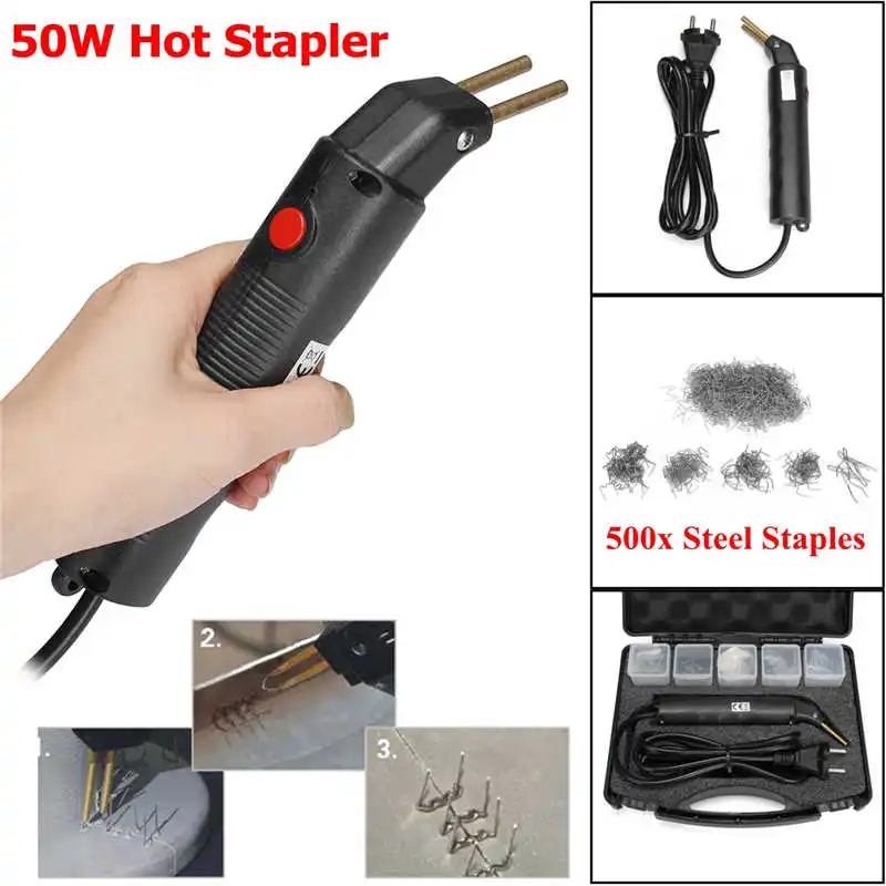 

50W LED Hot Stapler Plastic Repair Kit With 500x Steel Staples Maintenance Handheld Welder Welding Tool