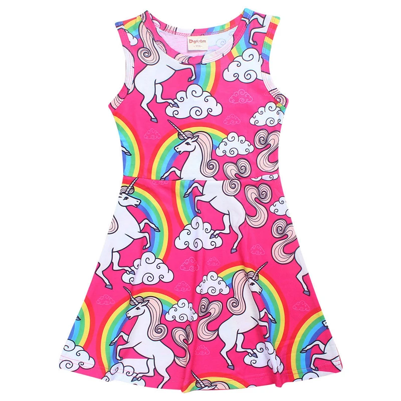 

pudcoco 4-10Y Kids Girl Cartoon Floral Unicorn Horse dress bebe girls Animal Cute Holiday Party Birthday Dress
