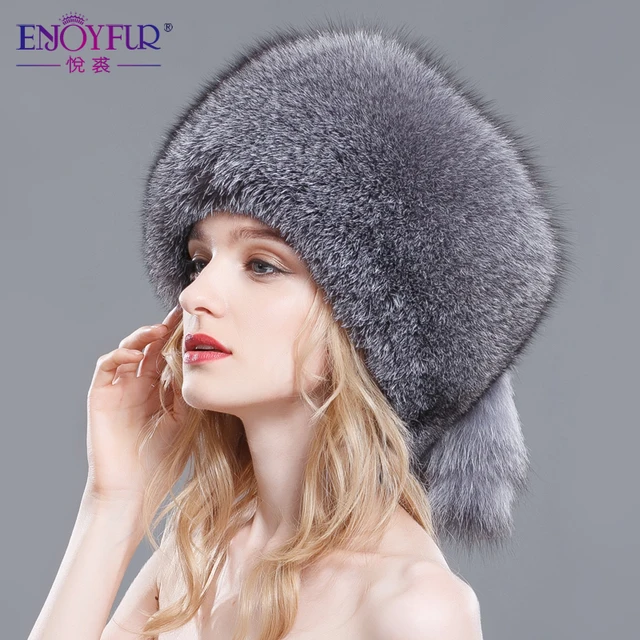 Femmes hiver bonnet de fourrure réel renard/fourrure de raton laveur chapeau avec fourrure queue 2017 nouvelle mode Russe oreille protecteur haute qualité