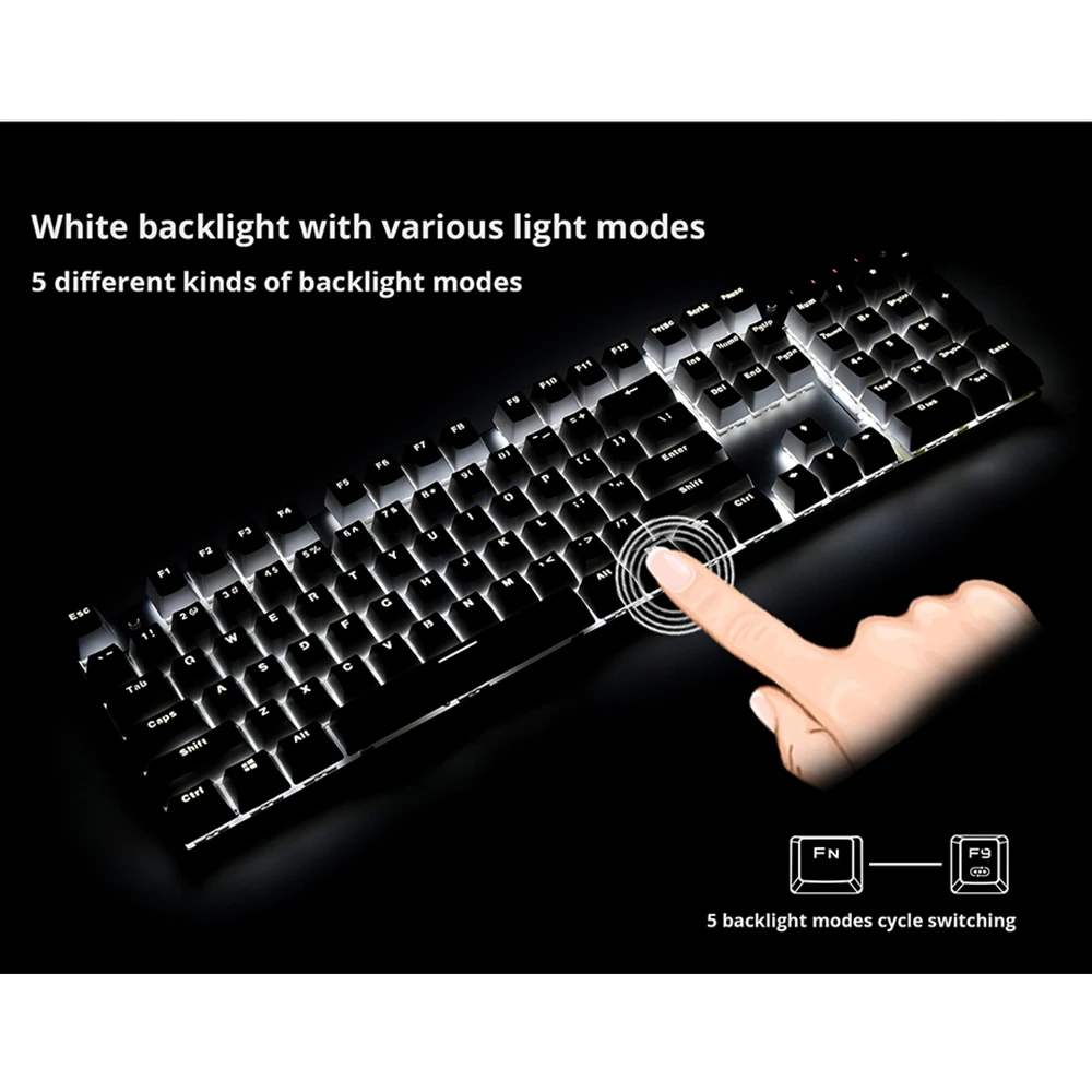 Ajazz A3008 2.4G Wireless Mechanical Keyboard Mouse Combos White Backlit Blue Switches Gaming Keybo