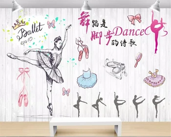

beibehang wall paper for kids room Modern minimalist cartoon ballet dance room wooden wall mural background wall 3d wallpaper