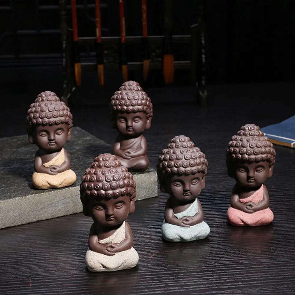

Mini Zakka decorative ceramic ornaments Buddha statue monk figurine tathagata India Yoga Mandala tea pet purple ceramic crafts