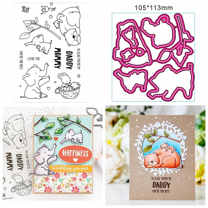 

Elephant Mouse Clear Stamp Match Metal Cutting Die Stencil For DIY Scrapbooking XMAS Decor Embossing Handcraft Die Cutting Set