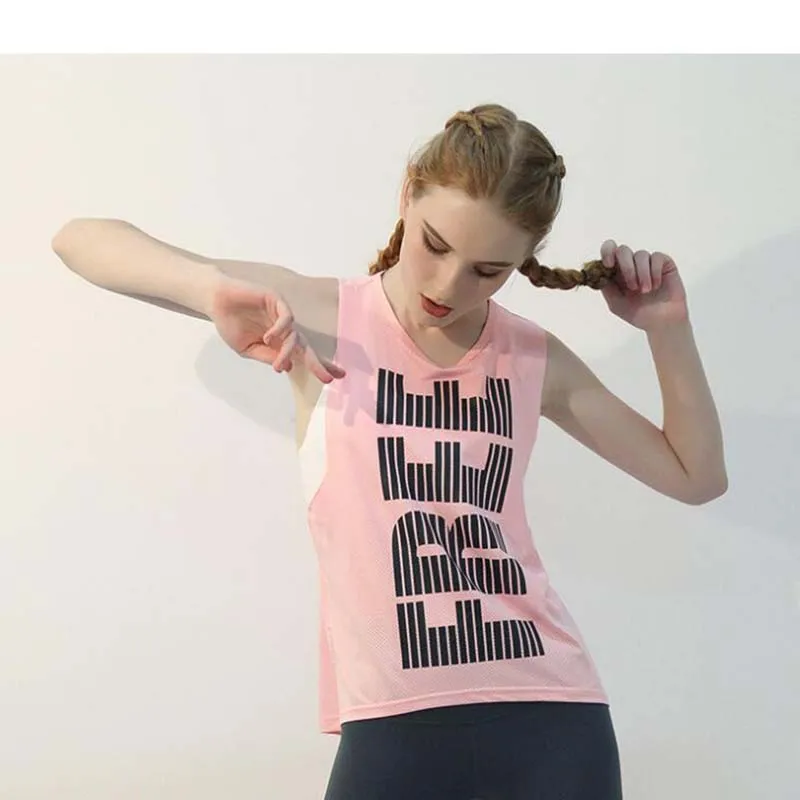 pink black free Сексуальный спортивный топ с принтом, Спортивная рубашка для женщин, безрукавные футболки для йоги, фитнеса, Женский Быстросохнущий Спортивный Топ, женская футболка размера плюс - Цвет: pink black free