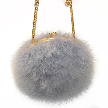 

Autumn Winter Female Handbags Special Fur Plush Feathers Shoulders Messenger Bag Small Round Chain Crossbody Bags