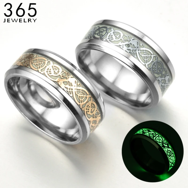 1 Pcs Stainless Steel Luminous Dragon Rings Unisex Accessories Fluorescent Glowing Rings For Men Women Gift