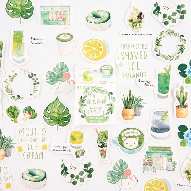 Mr.paper 46Pcs/box Cute Diary Stickers Scrapbooking Girl Generation Series Planner Japanese Kawaii Decorative Stationery Sticker Green Field