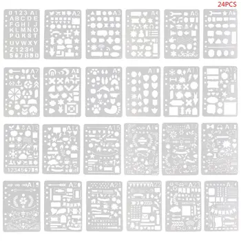 

2020 New 24Pcs Drawing Template Stencils Journal Notebook Diary Scrapbooking A5 DIY Stationery School Office Supplies