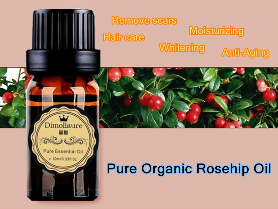 Jual Dimollaure Rosehip Organik Murni Minyak 10 ml whitening perawatan kulit Pelembab Anti penuaan Naik hip minyak esensial Pijat rambut perawatan