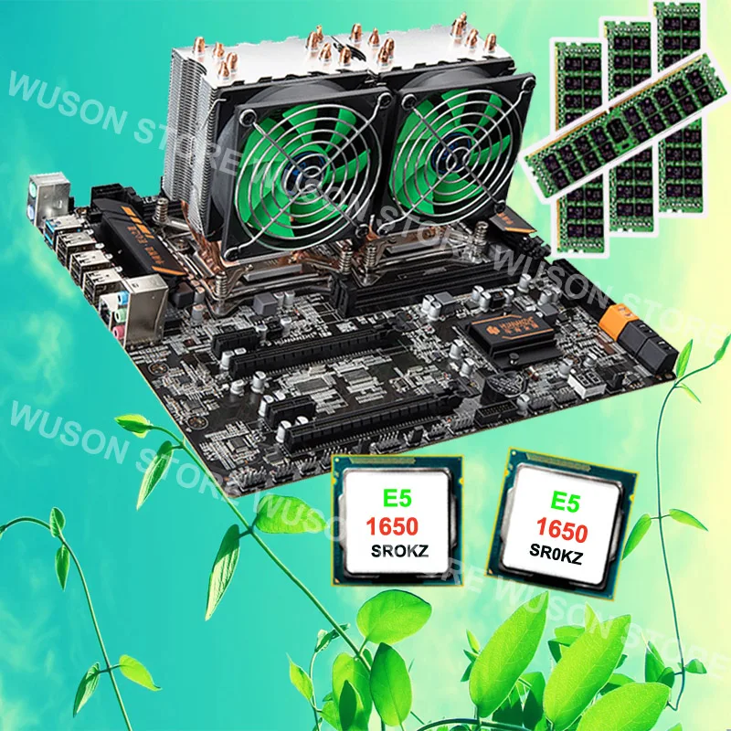 HUANAN ZHI X79 dual CPU motherboard with PCI E slots RAM 4*8G DDR3 1600