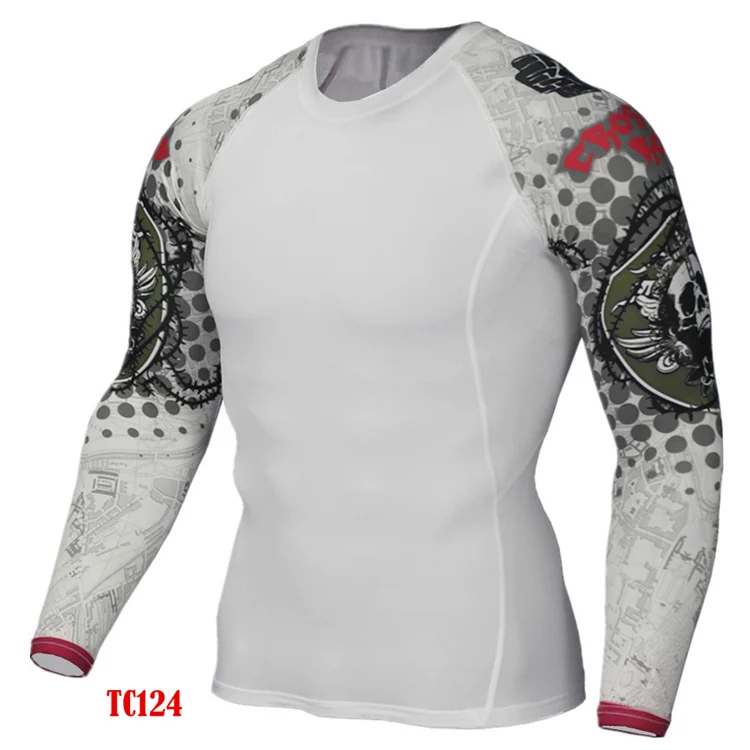 Быстросохнущие спортивные футболки с длинными рукавами с 3D принтом волка, плотно облегающие футболки для мужчин, спортзал фитнес бег, топы, дышащая одежда - Цвет: TC124