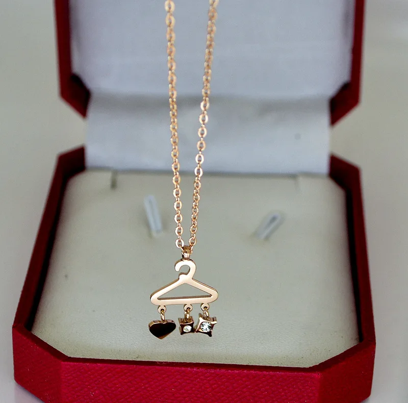 

YUN RUO Rose Gold Color Crystal Clothes Rack Choker Necklace New Arrival Titanium Steel Woman Jewelry Wholesale Free Shipping