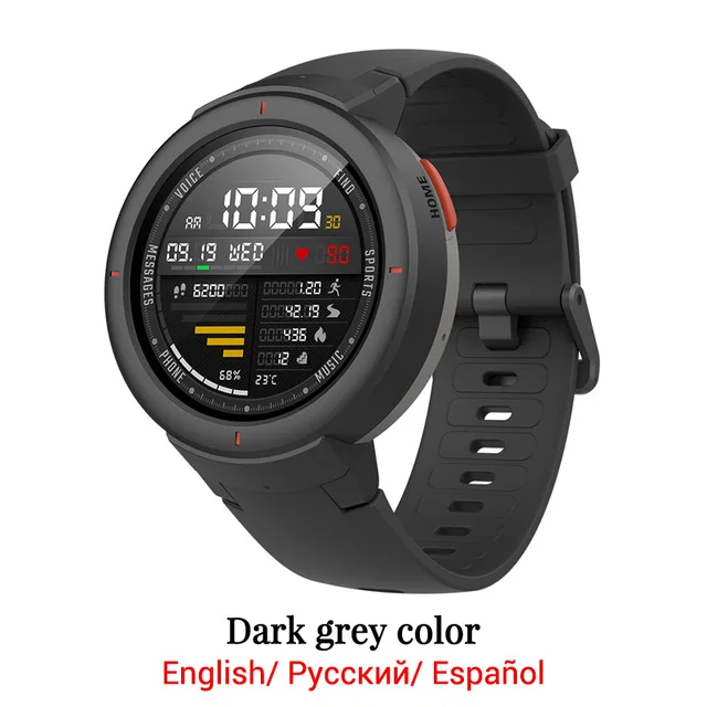 Huami Amazfit Verge, английская версия, спортивные Смарт-часы, gps, Bluetooth, музыка, воспроизведение, вызов, ответ, смарт-сообщение, толчок, пульсометр - Цвет: black gray