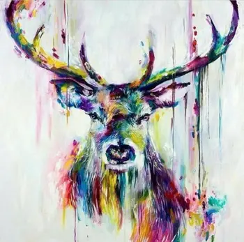 

100% Handpainted animal multi-color deer art 100% hand-painted oil painting on canvas