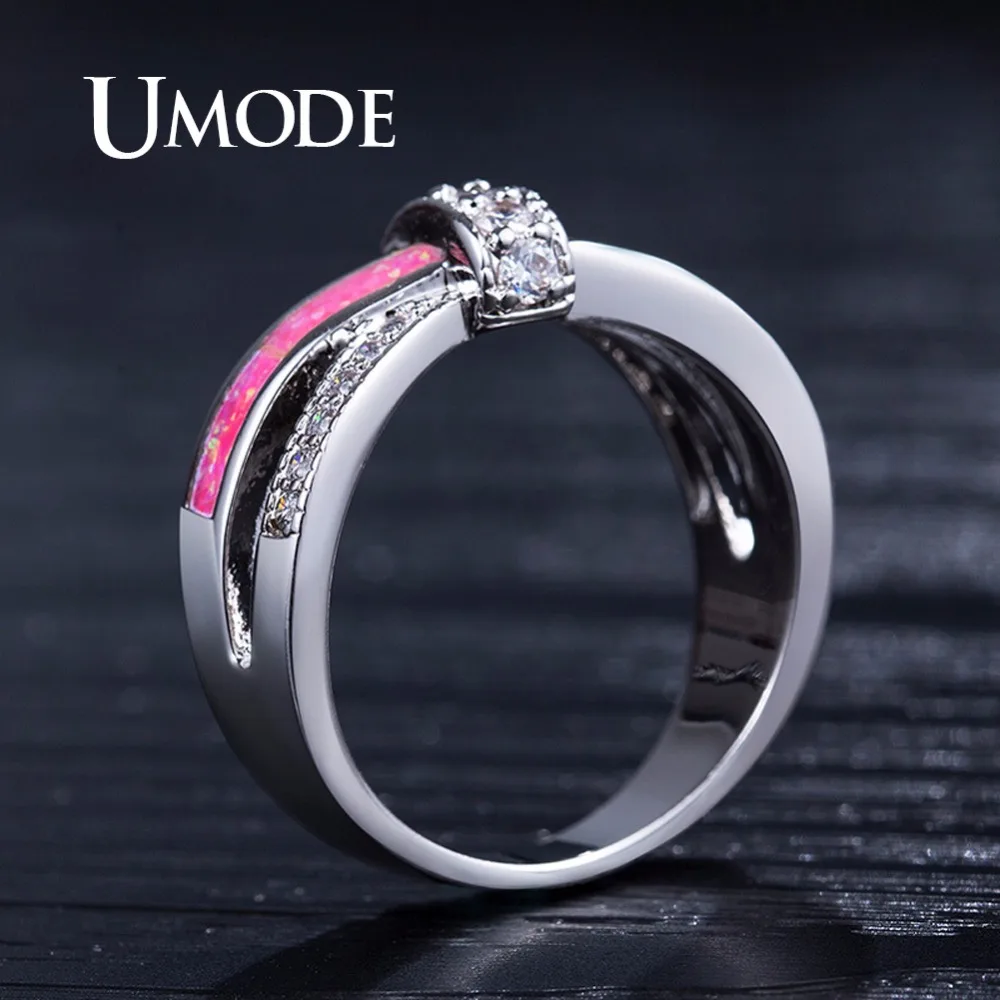 UMODE уникальное кольцо с бантом огненный розовый опал волнистые женские кольца