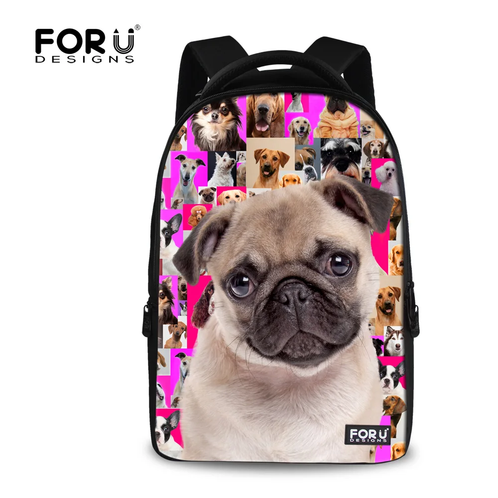 Mochila Cute Pug Dog Poodle Animal 3D Backpack Children Student Backpack Women Girls Computer