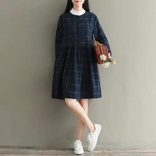 2018 New Fashion Prairie Style Spring Women Dress Temperament Cotton 2018 New Fashion Prairie Style Spring Women Dress Temperament Cotton Stand Collar Long Sleeve High Waist Plaid In Dresses From S Clothing