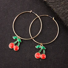 Emaille Koele Goud Kleur Oorbellen Zoete Kers Hanger Campus Stijl Lady Trendy Accessoire Sieraden in doos(China)