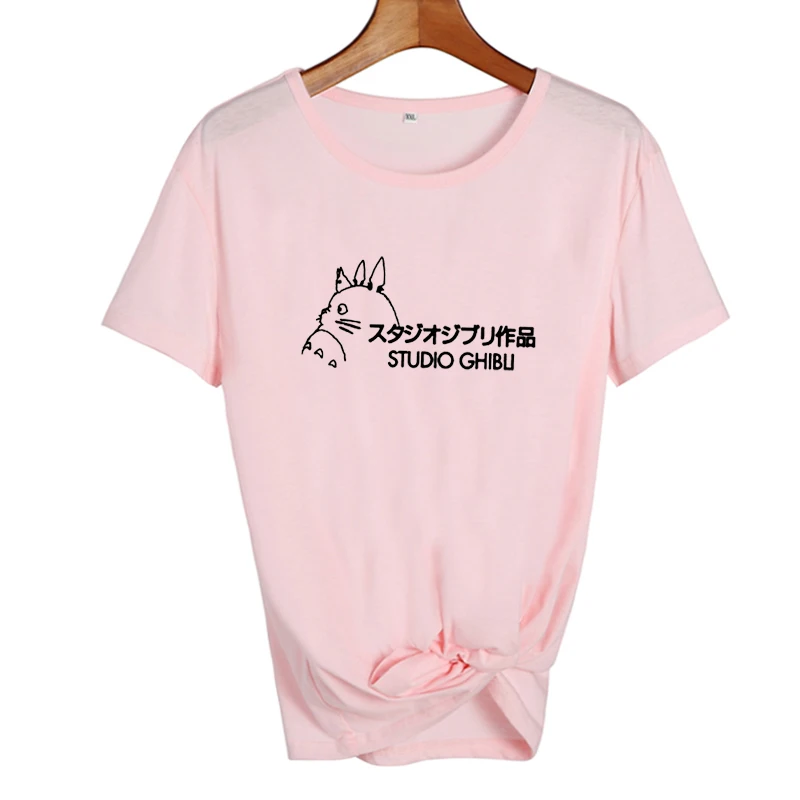 Студия футболка Ghibli женские топы японский Harajuku мультфильм футболка Милая графическая футболка Топы Черный Белый Размер s-xxl