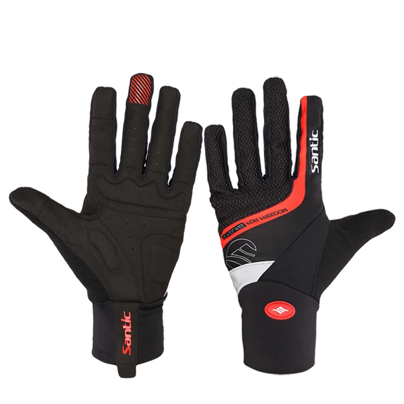 

Santic Cycling Gloves Men Red Black Gel Warm Full Finger with Touch Function Shockproof GEL MTB Bicycle Gloves Guantes Ciclismo