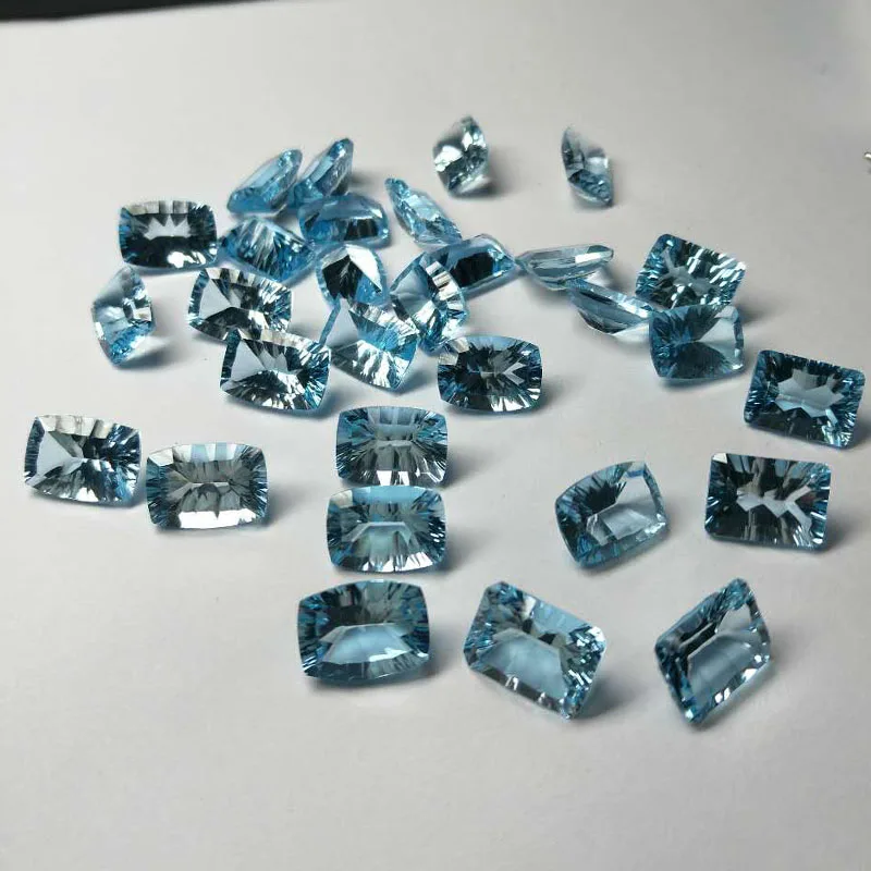 Natural sky topaz cushion 10*14 concave cut ard 7.7ct for silver jewelry mounting 100% natural sky topaz loose gemstones