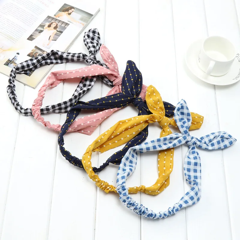 

5 Colors Print Dots Rabbit Ear Headband Women Female Bow Elastic Hair Band Hair Accessories Hairband