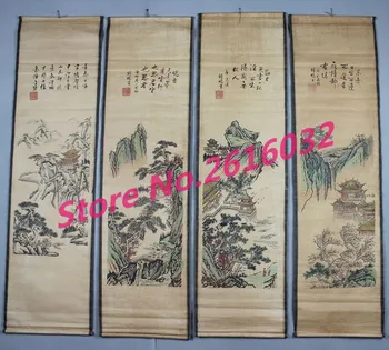 

Chinese ancient painting scroll, four curtain landscape painting, household collection