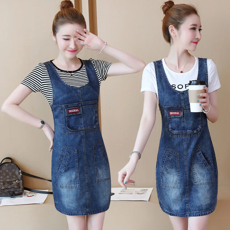 New Fashion Denim Jumper Dress Mid-Long Sleeve Dress Denim skirt