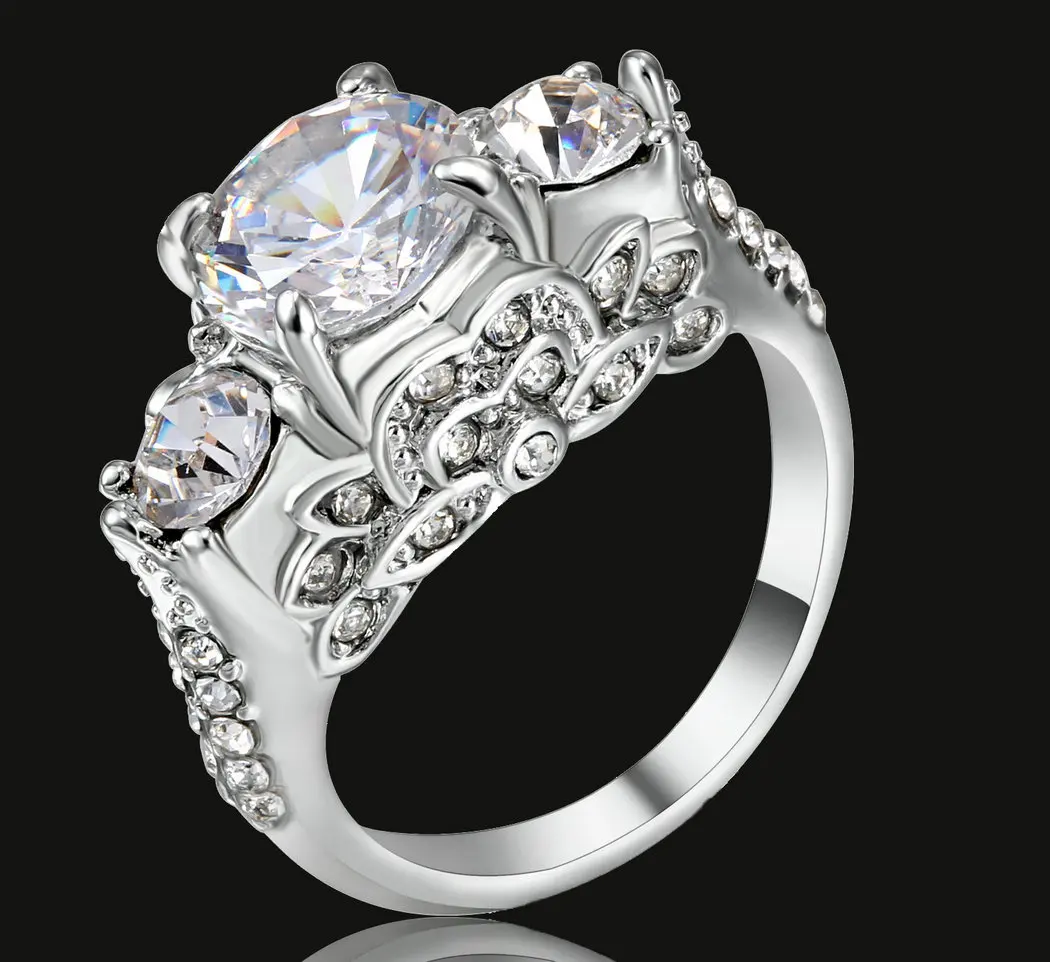 Classical Cubic Zirconia Forever Wedding Rings Silver Gold Color Clear Blue Rhinestones Lovers Ring Size 6 for Women Bijoux