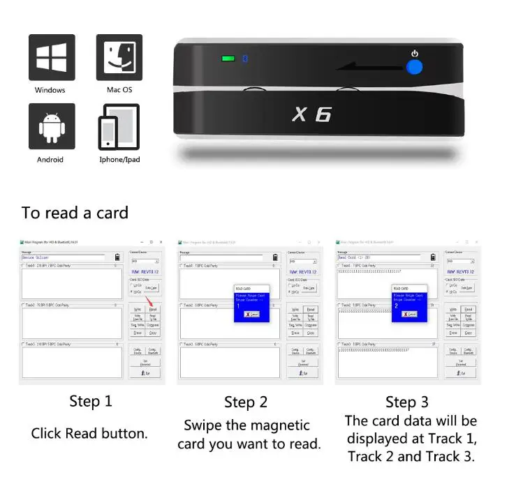 1 шт. Bluetooth USB 3 трека msr X6(BT) VIP Кардридер писатель кодер Мини Портативный