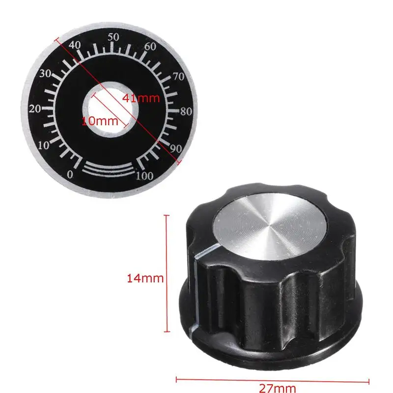 Черный 10 шт. Ручка потенциометра поворотный Кепки с 10 шт. подсчета циферблат 0-100 Весы Материал пластиковые металла Электрический делители