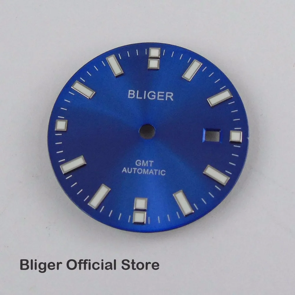 BLIGER 31.5mm Blue Dial White Marks Date Window Watch Fit For GMT Automatic Movement Men's | Наручные - Цена: 
