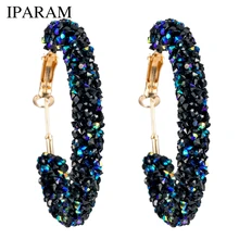 IPARAM дизайн, модный очаровательный австрийский хрусталь, серьги-кольца, геометрические круглые блестящие стразы, большие серьги, ювелирные изделия для женщин