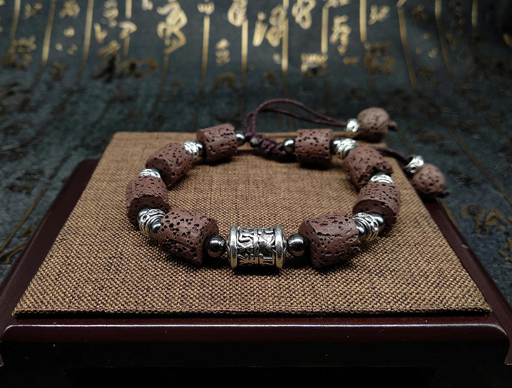 BOEYCJR винтажный браслет из лавы и сплава с бусинами, браслет для медитации, Энергетический Браслет, Модный Ювелирный браслет для мужчин
