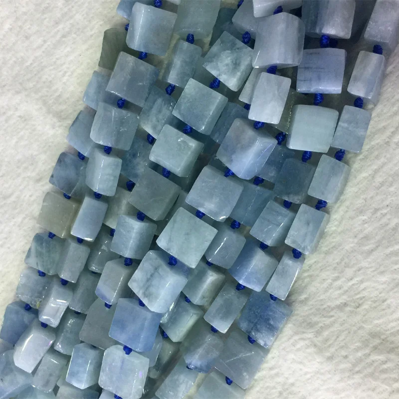 

Natural Genuine Raw Mineral Blue Aquamarine Flat Square Cube Smooth Beads Fit Jewelry 05512