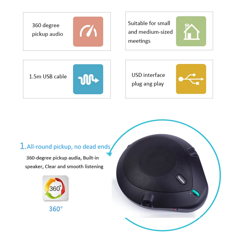 Tenveo AQ1 USB Plug and Play Video Conference громкоговоритель Hands Free call для Whatsapp Zoom Meeting и Google Group