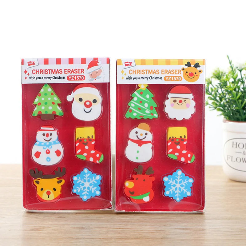 Coloffice 1PC Cartoon Christmas Kawaii Snowman Colorful Shape Eraser For Kids Student Gift Novelty Item Office School Supplies