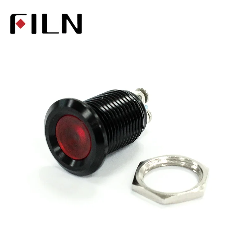 12mm waterproof black house Signal lamp LED Metal Indicator light Flat  LIGHT 3V 6V 12V 24V 220V screw connect (6)