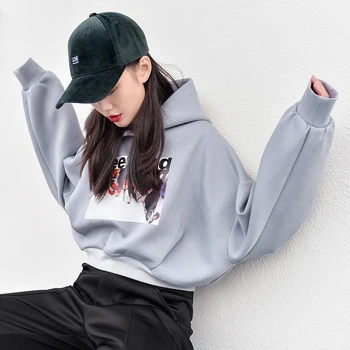 

Women s girl Casual Autumn Gray Hooded Long Sleeve Loose Hoodies Tracksuits Sportswear short Tops pullovers Hoodies Sweatshirts