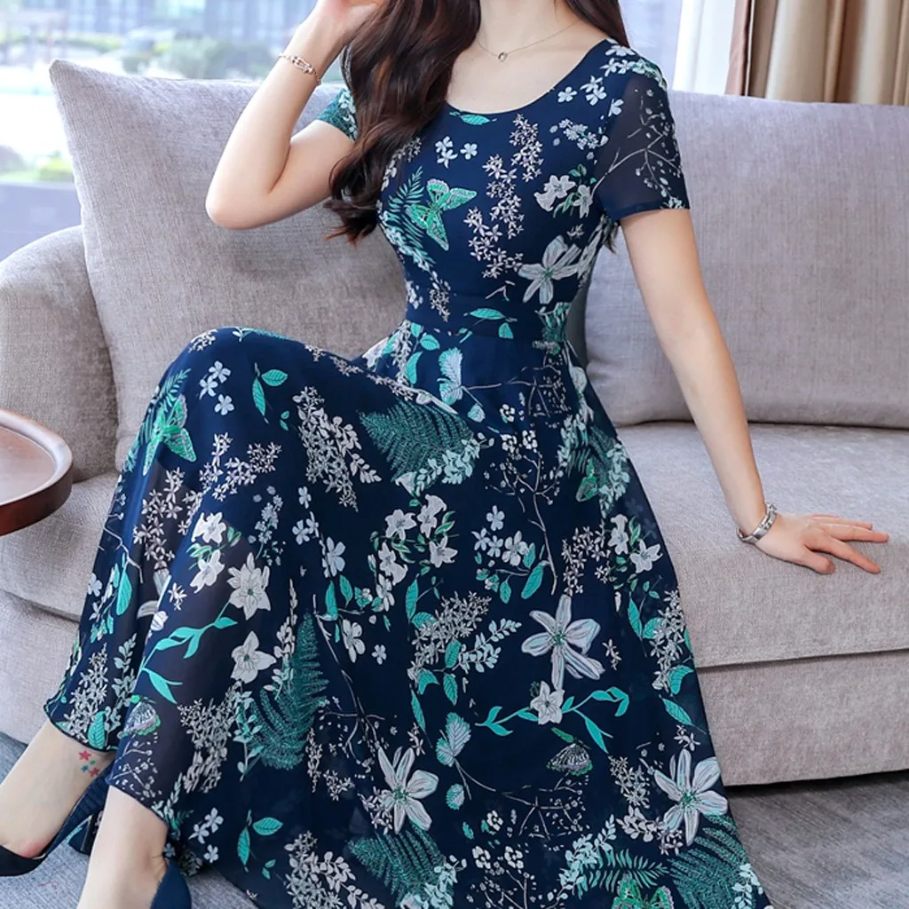 

Floral Dress Beach Dresses Woman Party Night Women Fashion Summer Grace Short Sleeve Dresses Robe Longue Femme#40