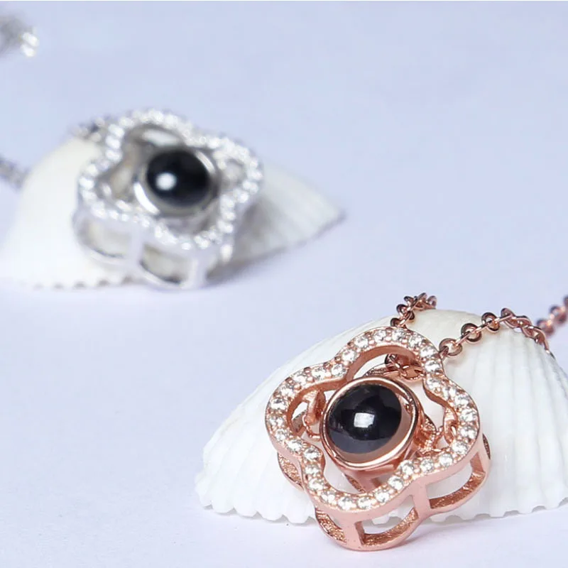 rose gold flower silver pendant necklace christmas gift 06