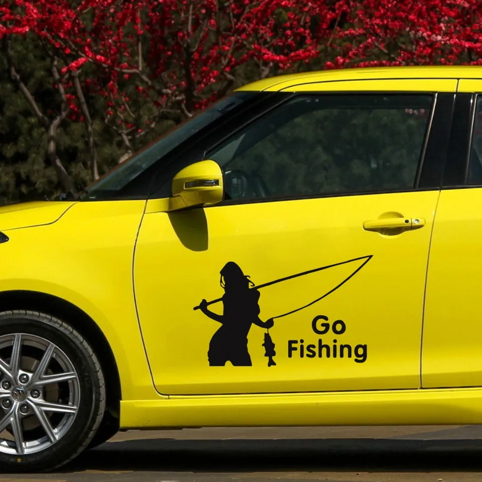 Cunymagos Outdoor Sports Car Stickers GO FISHING Beauty Fishing Decorative Stickers Car Styling Wall Motorcycle Sticker 15CM9CM (6)